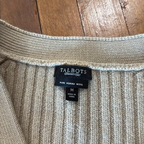Talbots Camel Colored Wool Ribbed Cardigan Sweater Size M - Picture 3 of 3